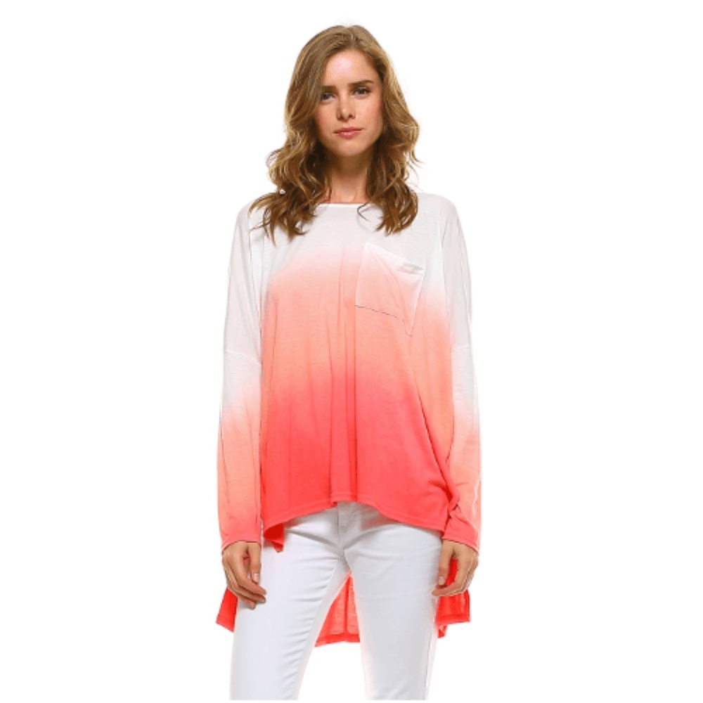 Dip Dye Shirt Womens Long Sleeve Coral